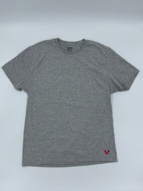 True Religion Men's Heather Gray Crew Tee with Red Horseshoe Accent. XL